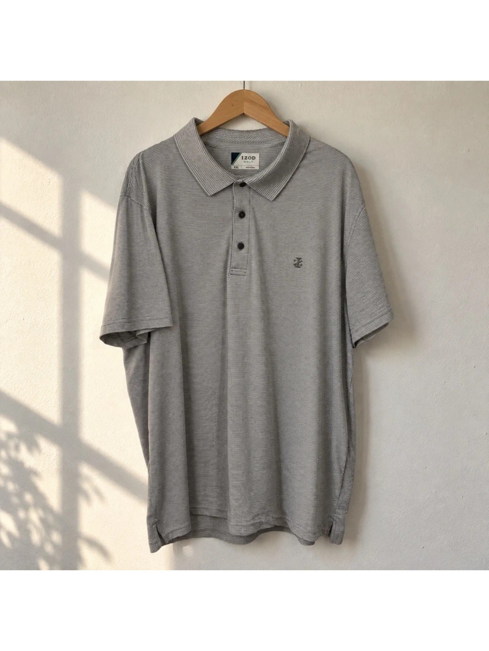 IZOD Golf Mens XXL Gray Striped Performance Polo Shirt Short Sleeve 2XL